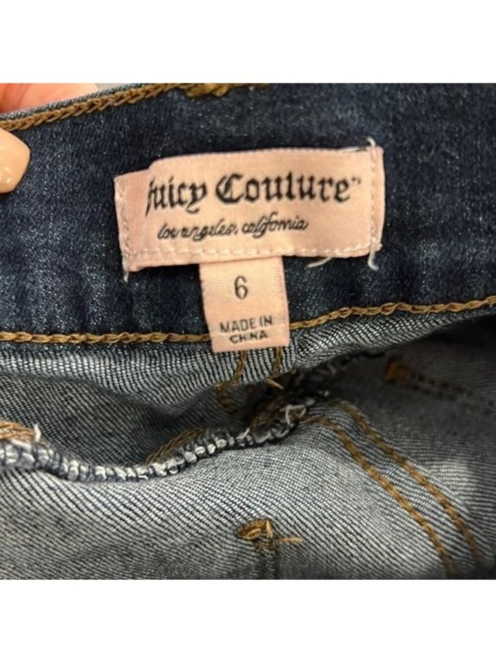 Juicy Couture skinny jeans Y2K Dark wash distressed glittery patches Size 6 - Picture 7 of 16